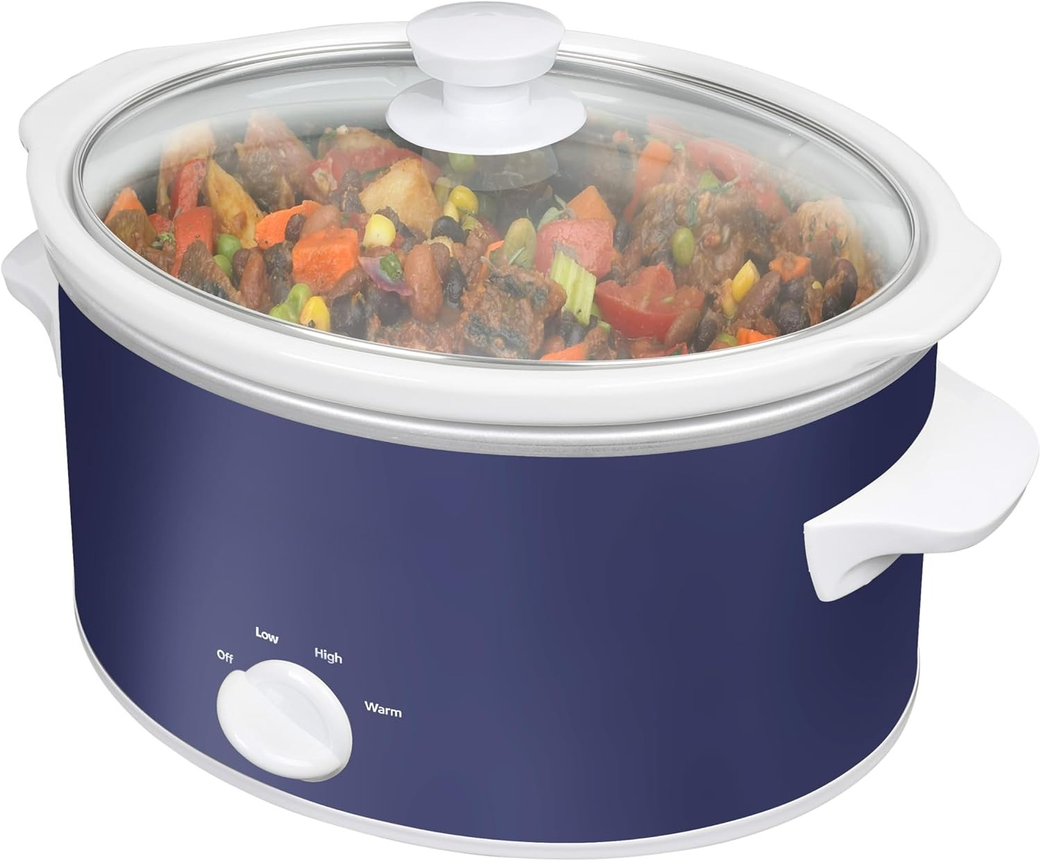 Slow Cooker Ceramic - หม้อหุงช้าขนาด 4 ควอร์ต แบบใช้มือหมุน พร้อมหม้อเซรามิกทรงรีที่สามารถล้างในเครื่องล้างจานได้ และฝาแก้ว